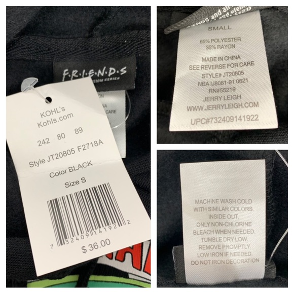Friends Central Perk Jet Black Graphic Print Soft Hoodie From Kohls Nwt Sz Small - Picture 14 of 16